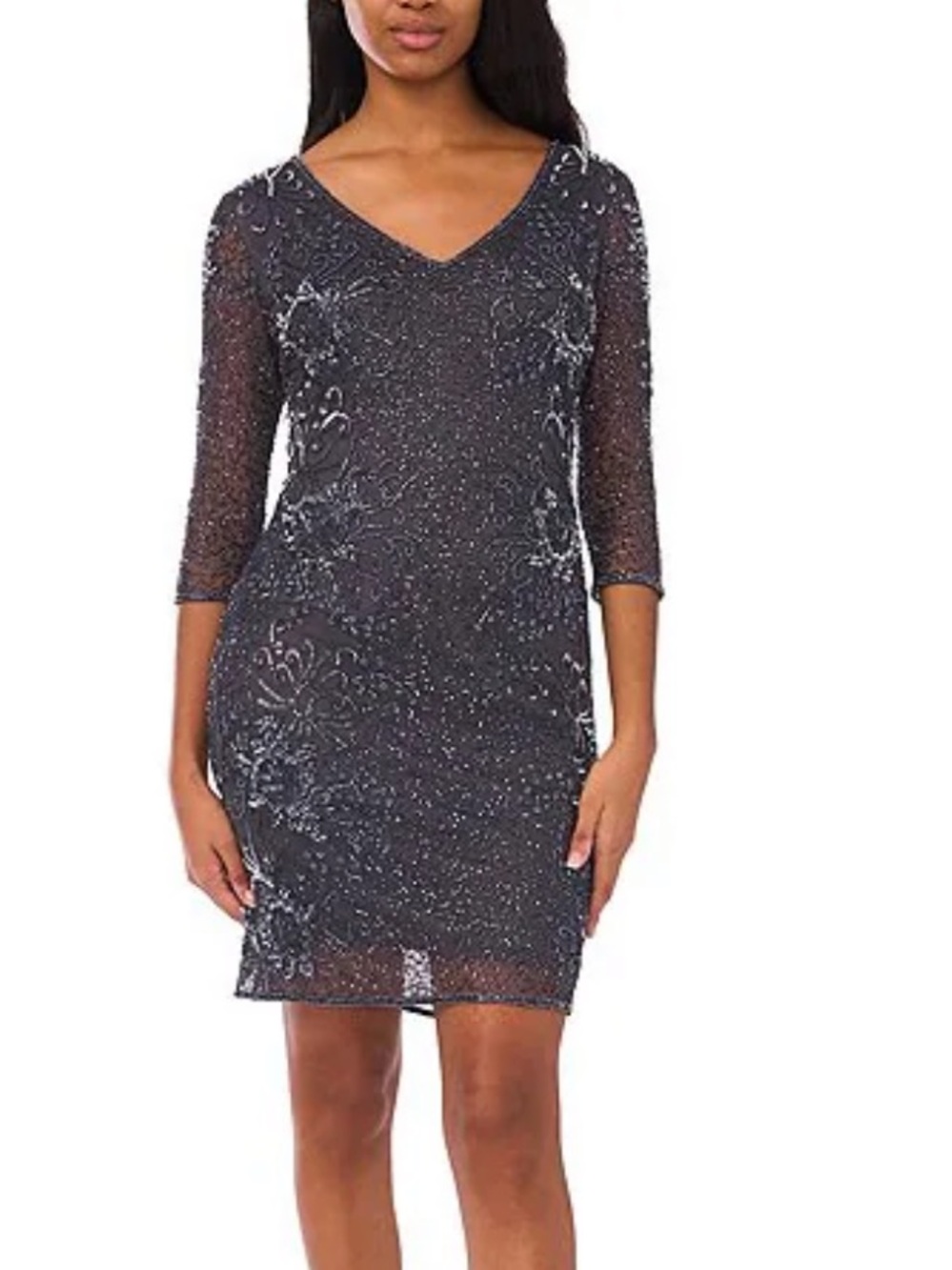 Pisarro Nights Vintage Charcoal Blue Beaded Dress